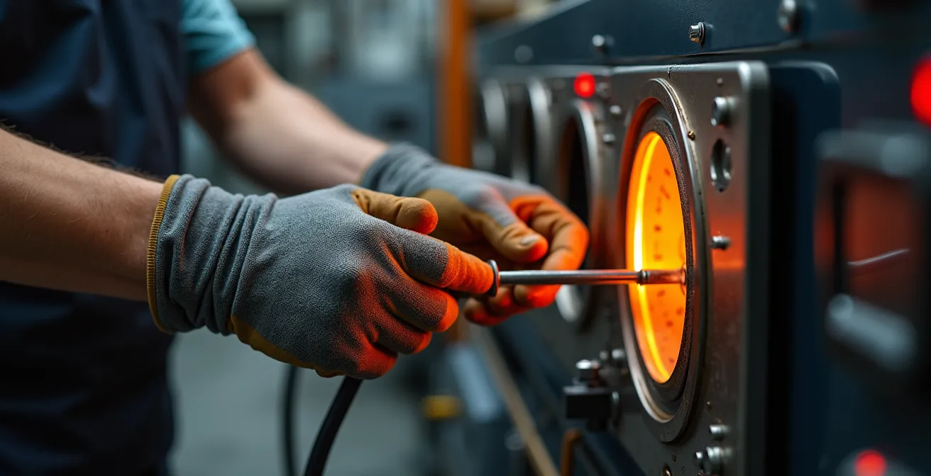 Mains expertes d'un technicien HVAC effectuant des réglages de précision